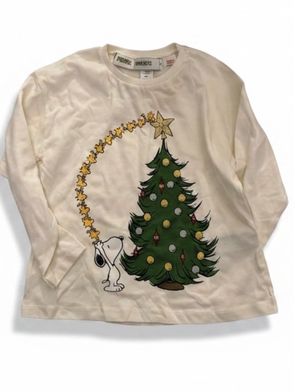 Zara Cream Long Sleeve Top with Snoopy & Green Christmas Tree